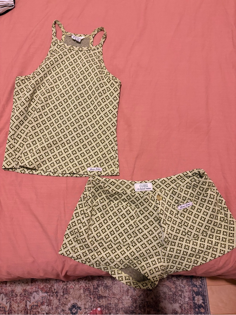 Guess Yellow Green Geometric Tank and Shorts Set